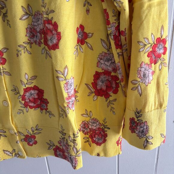 LAND'S END SUPIMA Cotton Plus 2X 20W-22W Button Down Yellow Floral Cardigan #F - Picture 4 of 6
